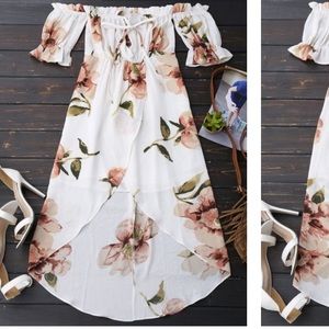 Off shoulder asymmetrical floral dress